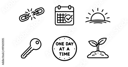 Addiction Recovery and Mental Health Support Icons - Sobriety Symbols