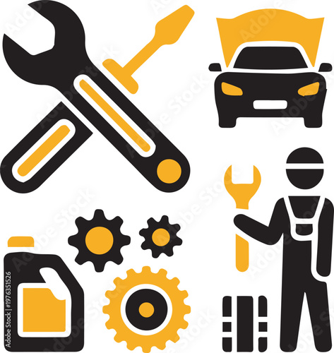 Car Repair and Auto Mechanic Service Icon Set - Vector Illustration