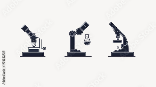 A stylized illustration depicting three different laboratory instruments associated with scientific analysis