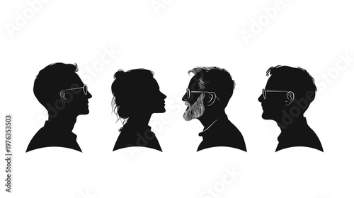 Silhouettes of diverse individuals in profile against a white background. Each represents a person