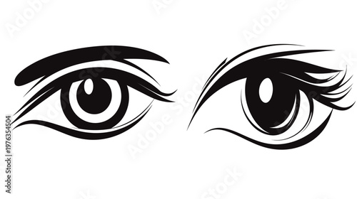 Bold black and white illustration of two stylized human eyes, in a graphic design