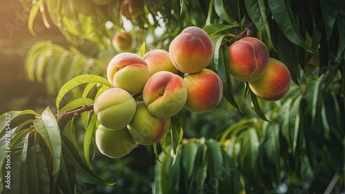 Fruit ripening on a branch showing natural growth and colour transition.