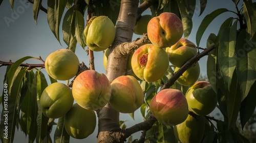 Fruit ripening on a branch showing natural growth and colour transition.