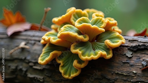Fungi growing on a decaying surface showing decomposition in nature. 