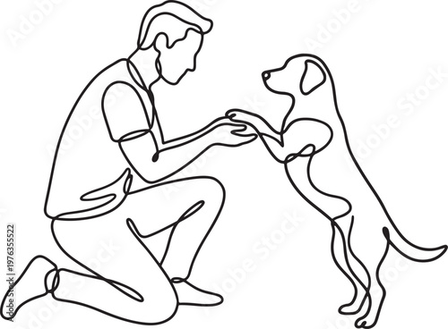 person and dog line art continuous drawing pet companionship design vector illustration 