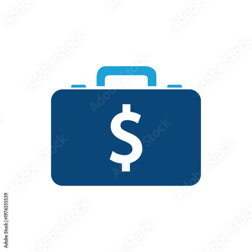 A minimalist blue icon of a briefcase featuring a white dollar sign symbol for financial concepts Vector