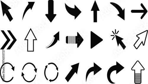 Black and white of arrows, symbols, and signs in a grid layout