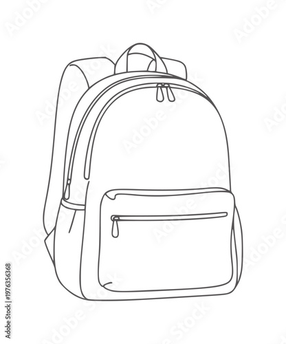 Simple line of a black backpack with two zippers and a front pocket school travel
