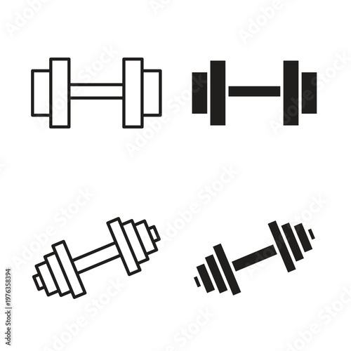 Barbell icon in line and glyph style. Flat and stroke icons