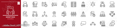 Meeting, Outline icons collection. Simple vector illustration