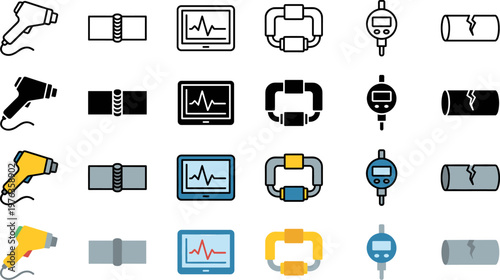 Industrial Inspection and Maintenance Icon Set Vector Collection