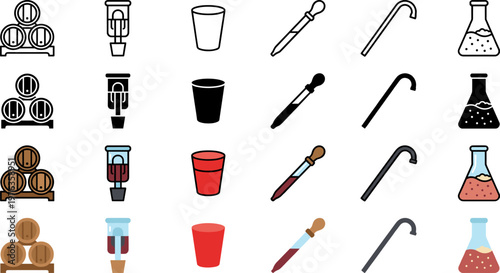 Icons of Laboratory Beverage and Medical Items in Four Distinct Styles