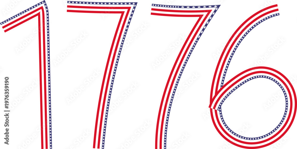 Obraz premium hand drawn 1776 numbers with american flag stars and stripes pattern for independence day celebration and patriotic usa holiday design