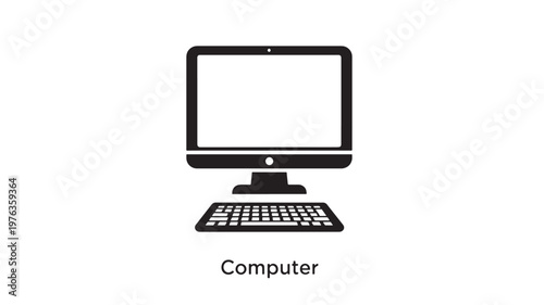 Computer workstation icon depicts a standard desktop monitor with a keyboard positioned on a plain white background for professional software use.