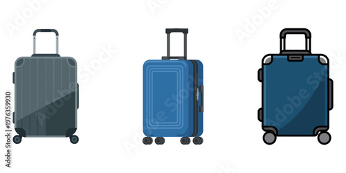 Isolated suitcases on wheels with luggage for travel, business trips and vacation journeys on a white background