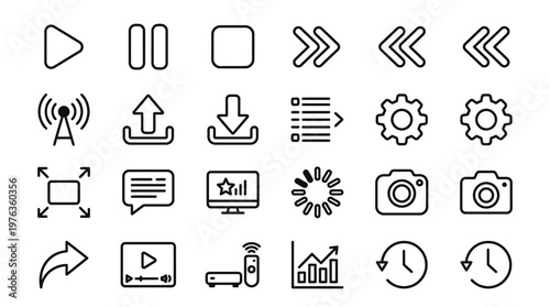 Collection of media player and interface control icons.