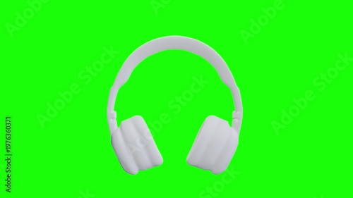 White 3D Headphones Rotating on Green Screen Background — 4K 3D Video Animation of Wireless Over-Ear Headphones Spin Loop for Music, Technology and Audio Product Chroma Key Compositing