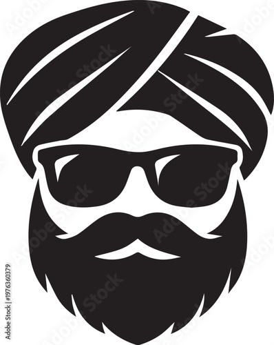 A Stylish Bearded Man Wearing Sunglasses And Turban Vector, illustration