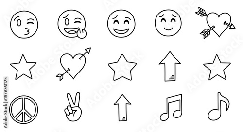 Collection of line icons for emotions and symbols.