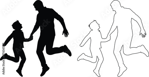 Obraz na plátne Adult Holding Child Hand Running Silhouette Style Artwork Design