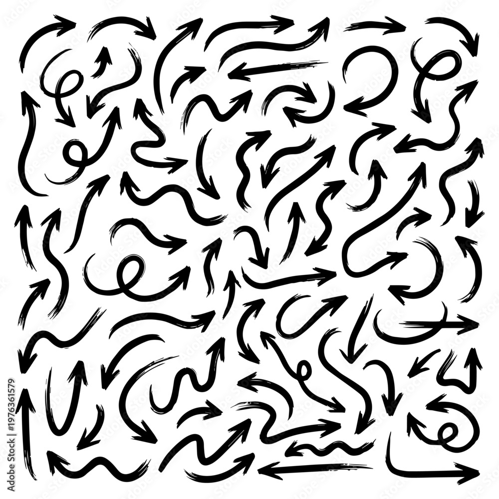 Fototapeta premium Creative Scribble Arrow Illustrations: Minimalist Hand-Drawn Design with Ink Brush Strokes and Artistic Grunge Pointers