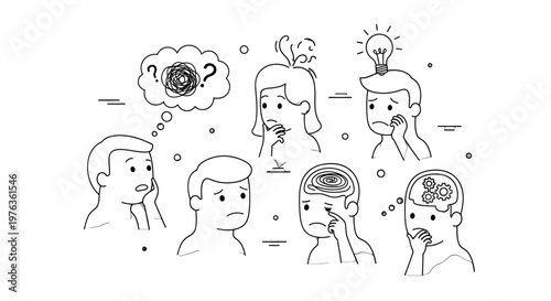 Illustration of people experiencing various thoughts and emotions.
