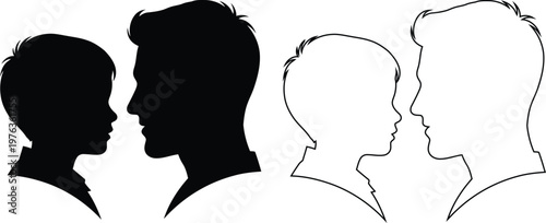 Silhouette couple profiles facing each other with transparent background design