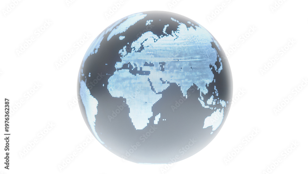 Obraz premium Glass globe with pixelated continents, isolated on transparent background