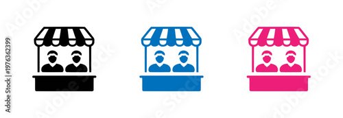 Colorful storefront icons with smiling faces vector illustration