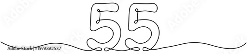 Continuous line drawing number fifty five. Hand drawn mathematical symbol. Birthday concept. Vector illustration isolated