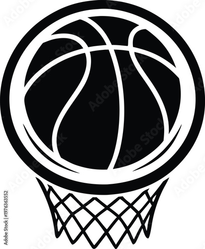 Basketball above hoop silhouette vector icon