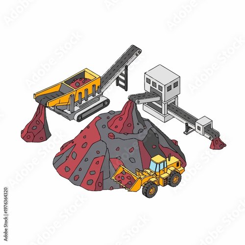 Large mining dump truck and conveyor.