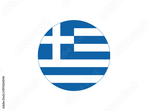 A vector graphic illustration of the Greek flag in a circular shape on a white background
