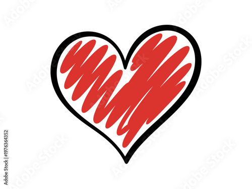 A red heart icon with a black outline and scribbled lines, symbolizing love and affection in a simple, flat design.