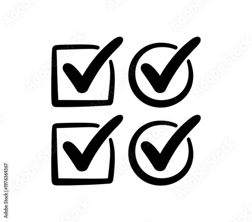 A set of four checkmark icons in square and circle shapes, used for indicating completion or approval in a simple and modern design