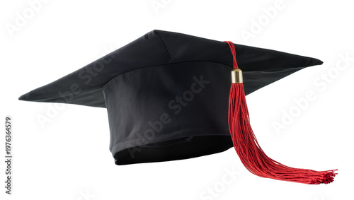 Bild auf Leinwand Black graduation cap with red tassel, isolated on transparent background
