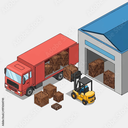 Forklift Operator Loading Brown Boxes.