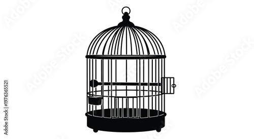 Vintage birdcage with ornate details a striking black silhouette