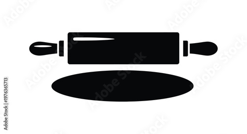 Black silhouette of a rolling pin and dough simple kitchen illustration