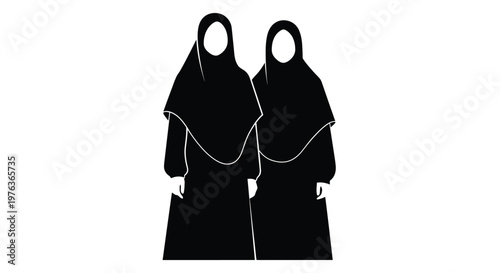 Two women in traditional headscarves a striking black silhouette