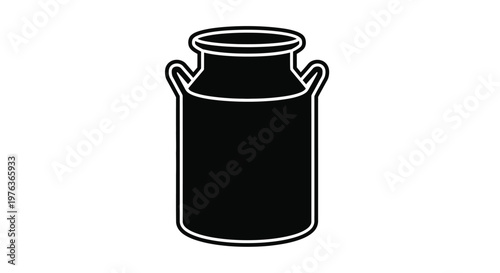 A simple black silhouette of a traditional milk can