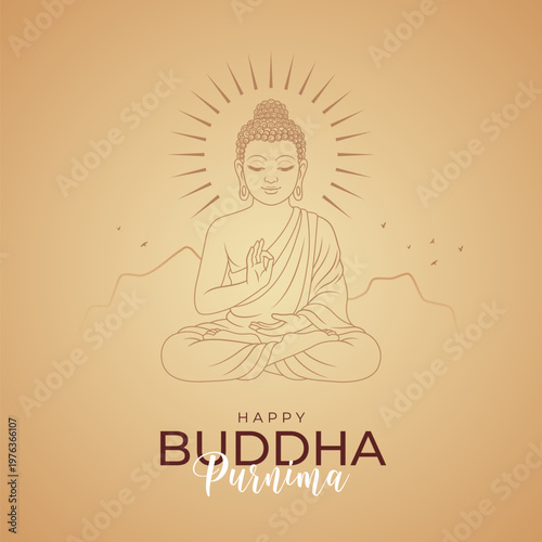 Happy Buddha Purnima Template Design Illustration with Lord Buddha Illustration