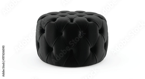 A black tufted ottoman presented on a white background silhouette