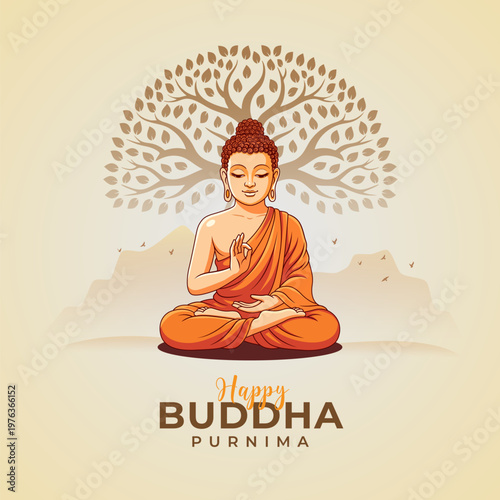 Happy Buddha Purnima Template Design Illustration with Lord Buddha Illustration