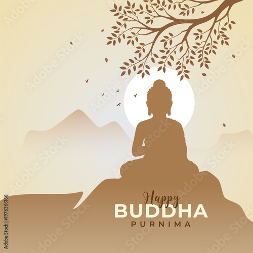 Happy Buddha Purnima Template Design Illustration with Lord Buddha Illustration