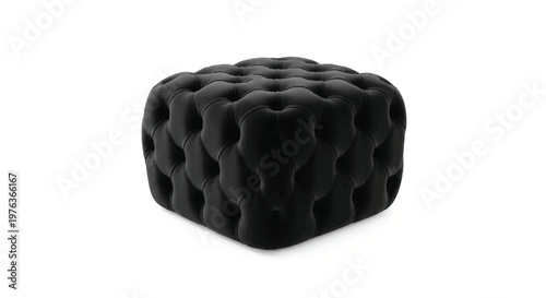 Black tufted ottoman on a white background a striking silhouette