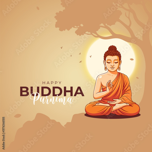 Happy Buddha Purnima Template Design Illustration with Lord Buddha Illustration