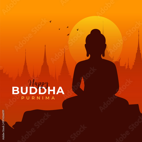 Happy Buddha Purnima Template Design Illustration with Lord Buddha Illustration