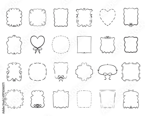 Set of whimsical curly black line handdrawn frames