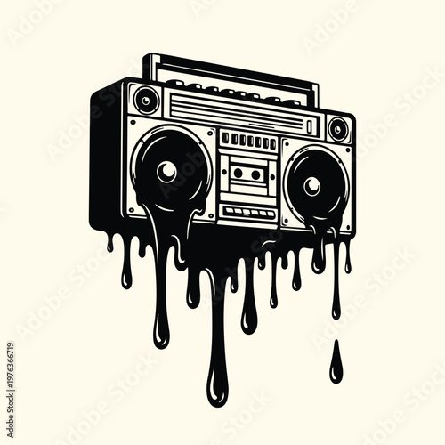 Melting Dripping Retro Boombox Ink Drip Vector T-Shirt Design Illustration